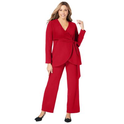 Plus Size Women's 2-Piece Faux Wrap Pantsuit by Jessica London in Classic Red (Size 28 W)