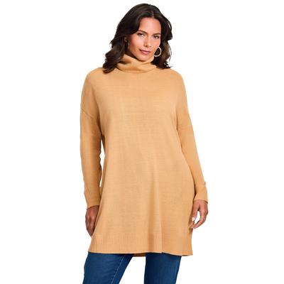 Plus Size Women's Turtleneck Tunic Sweater by Avenue in Soft Camel (Size 16)