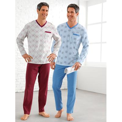 Schlafanzug KINGS CLUB, Herren, Gr. 60/62, bunt (blau, bordeaux), 100% Baumwolle, Langarm, Homewear-Sets Image