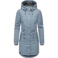 Regenjacke PEAK TIME "L60042", Damen, Gr. XXL (44), blau (rauchblau), Obermaterial: 100% Polyurethan, Futter 1: 100% Polyester, Futter 2: 60% Baumwolle, 40% Polyester, Wattierung: 100% Polyester, modisch, tailliert ca. Mitte Oberschenkel, Langarm...