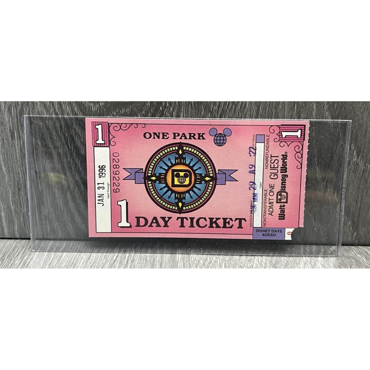 Disney Other | Wdw Walt Disney World 1 Day Ticket 1990's Pink Admit 1 Guest Stub Ephemera 1996 | Color: Pink | Size: Os