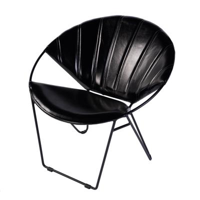 Harlan 18 in. Seat Height Round Leather and Iron Accent Chair