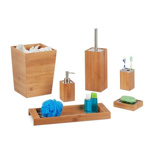 relaxdays 6-tlg. Bad-Set Bambus braun Image