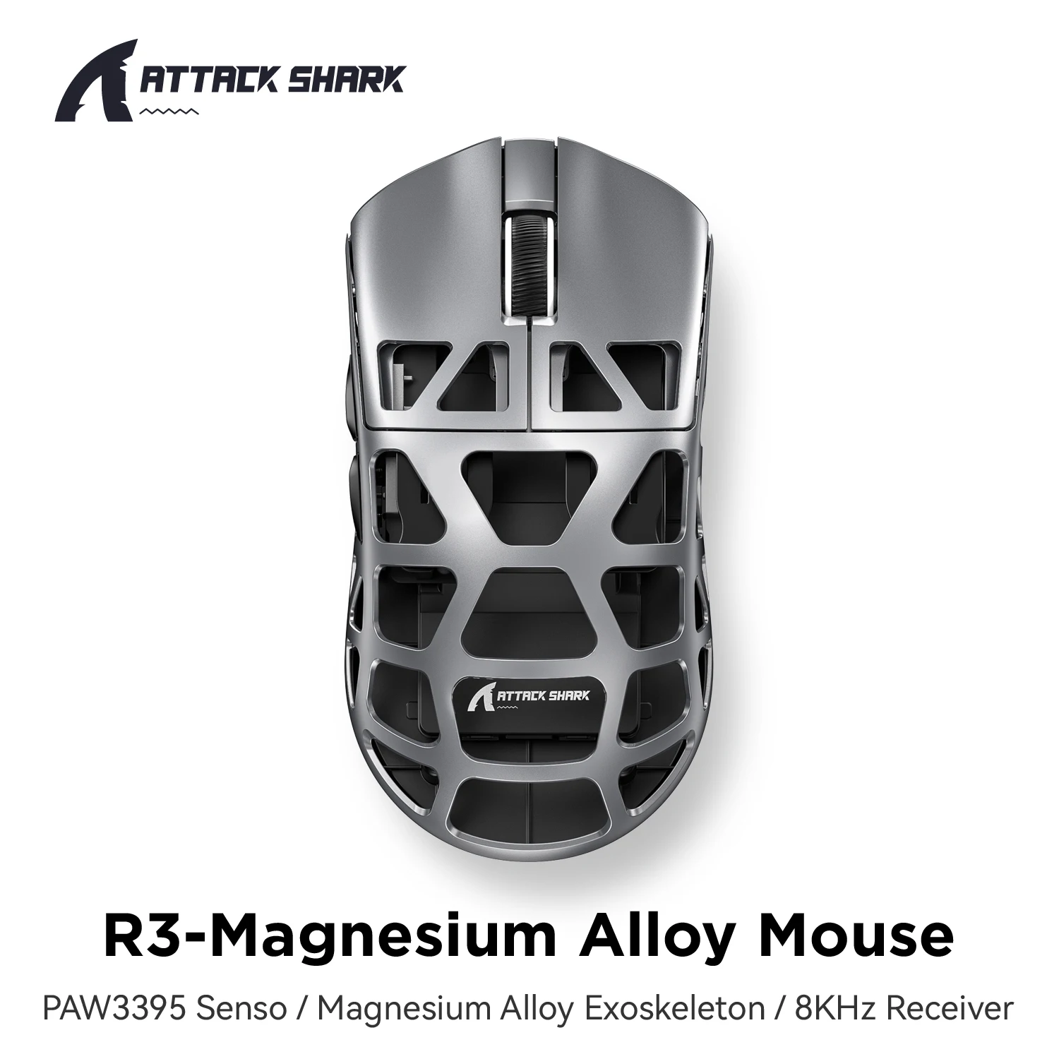 True 8K Hz Gaming Mouse ATTACK SHARK R3, PAW3395 Magnesium Alloy Shell 8K Wireless Tri-mode Gaming Mouse