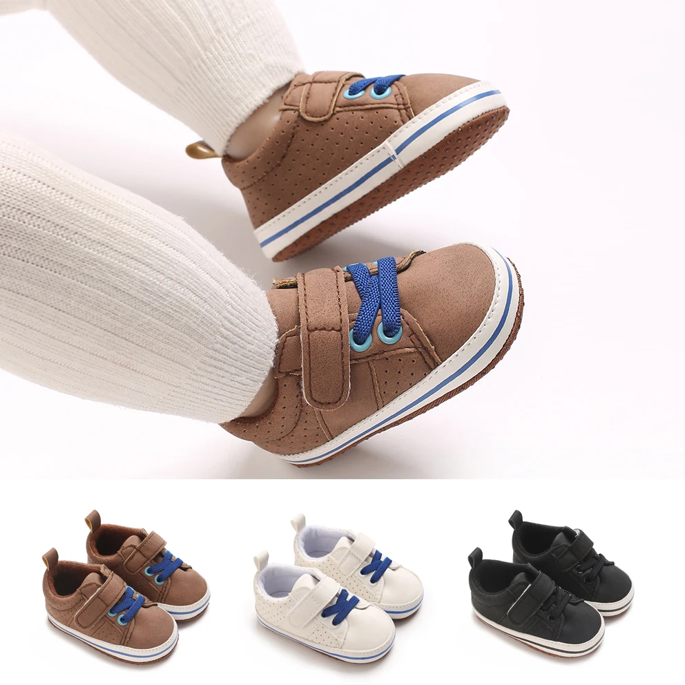 Modische und lässige Frühlings- und Herbstschuhe für 0–1 Jahre alte Malebaby-High-Top-Freizeitsportschuhe mit weichen Sohlen, rutschfeste Babywalking-Schuhe Image