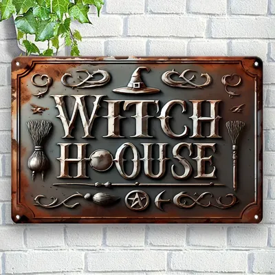 Vintage style witch house decorative sign Iron wall hanging sign for home garden cafe farmhouse Multipurpose iron tin sign
