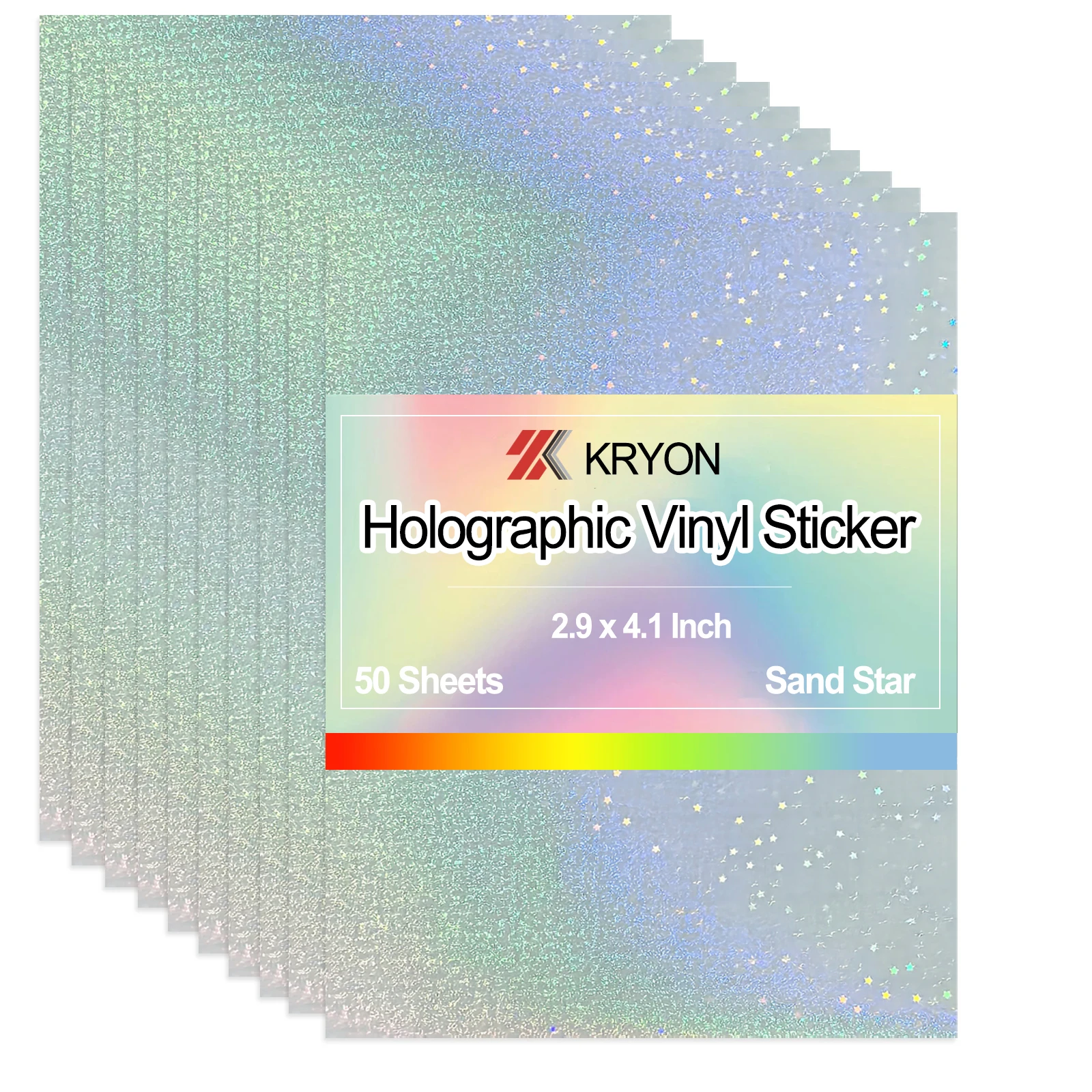 50 Blatt – 2,9 x 4,1 Zoll Sandstar holografische Aufkleberpapier-Overlay, Kaltlaminierfolie, selbstklebende Vinylfolie Image