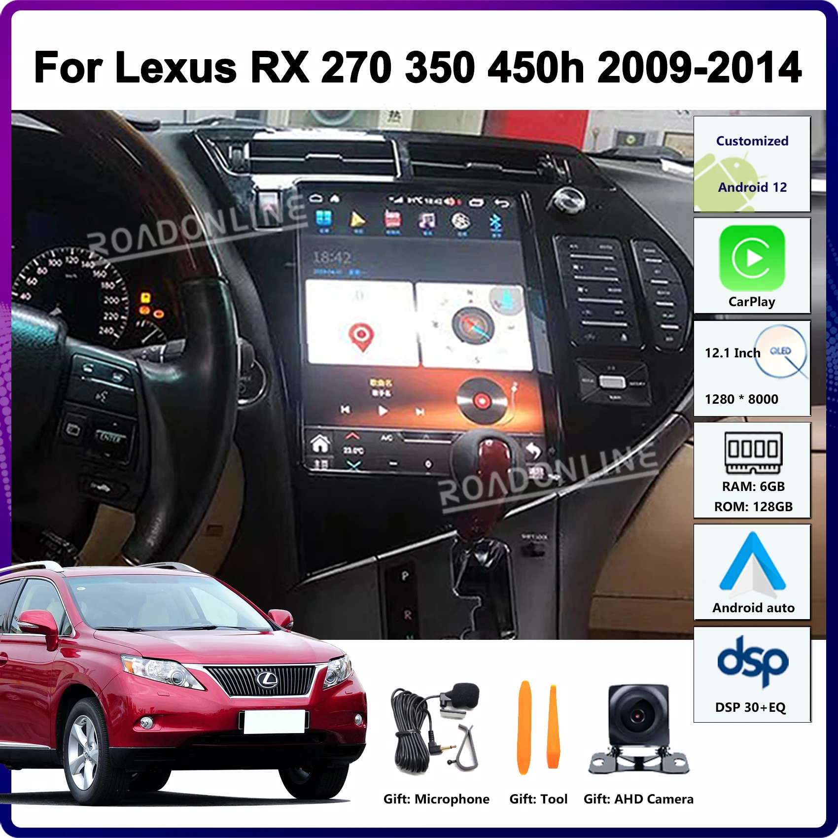 12,1 Zoll Tesla-Style Touchscreen-Multimedia-Player für LEXUS RX 270 350 450H RX270 RX350 RX450H 2007-2014 mit CarPlay Image