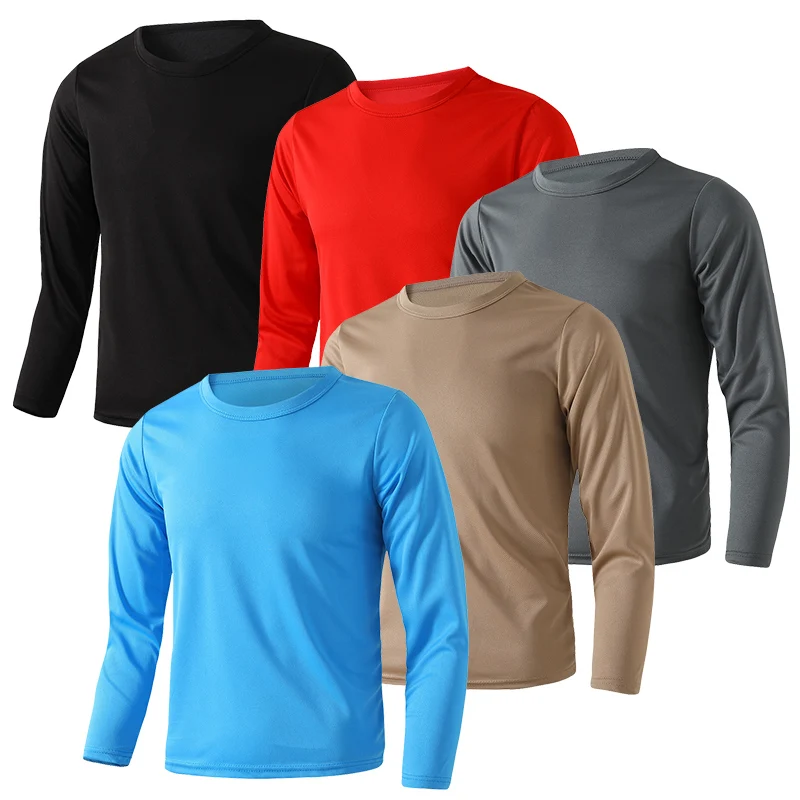 1/5 Stück Herbst und Winter Teenager schnell trocknend Sport langärmeliges T-Shirt lose Plus Size Casual Top für Jungen und Mädchen Image