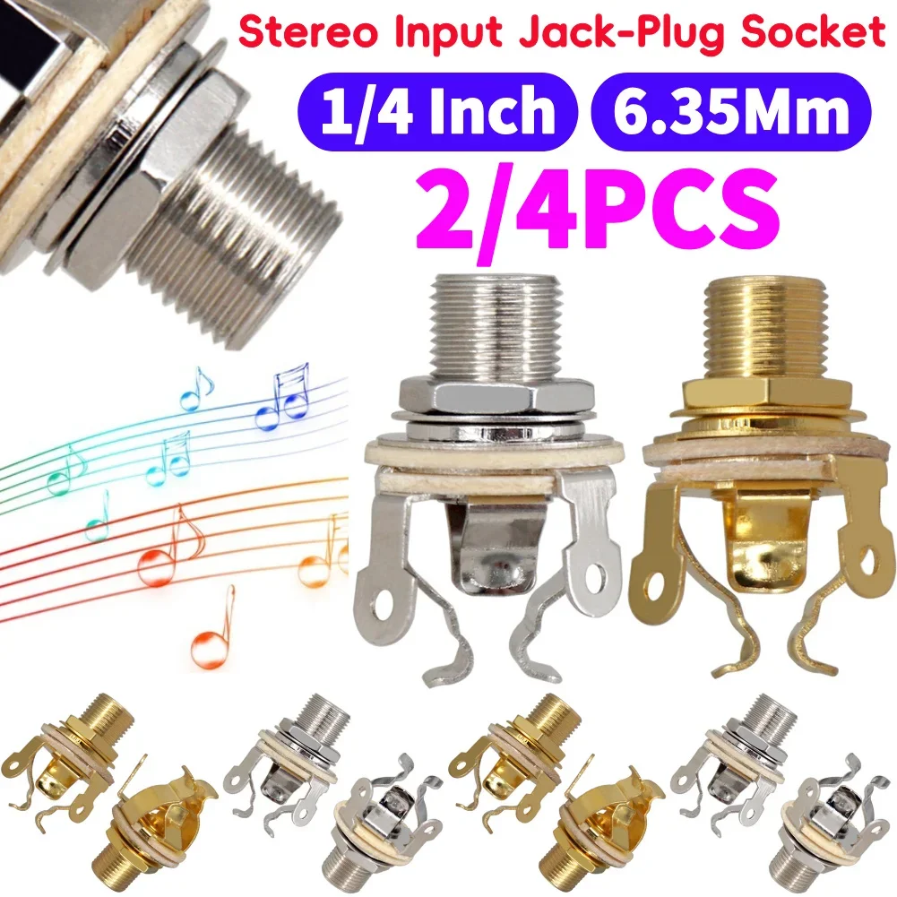 2Pcs 1/4 Zoll 6,35 Mm Gitarre Pickup Ausgang Jack Metall Gitarre Stereo Buchse Teile Gitarre Mono Jack Buchse für elektrische Gitarre Bass Image