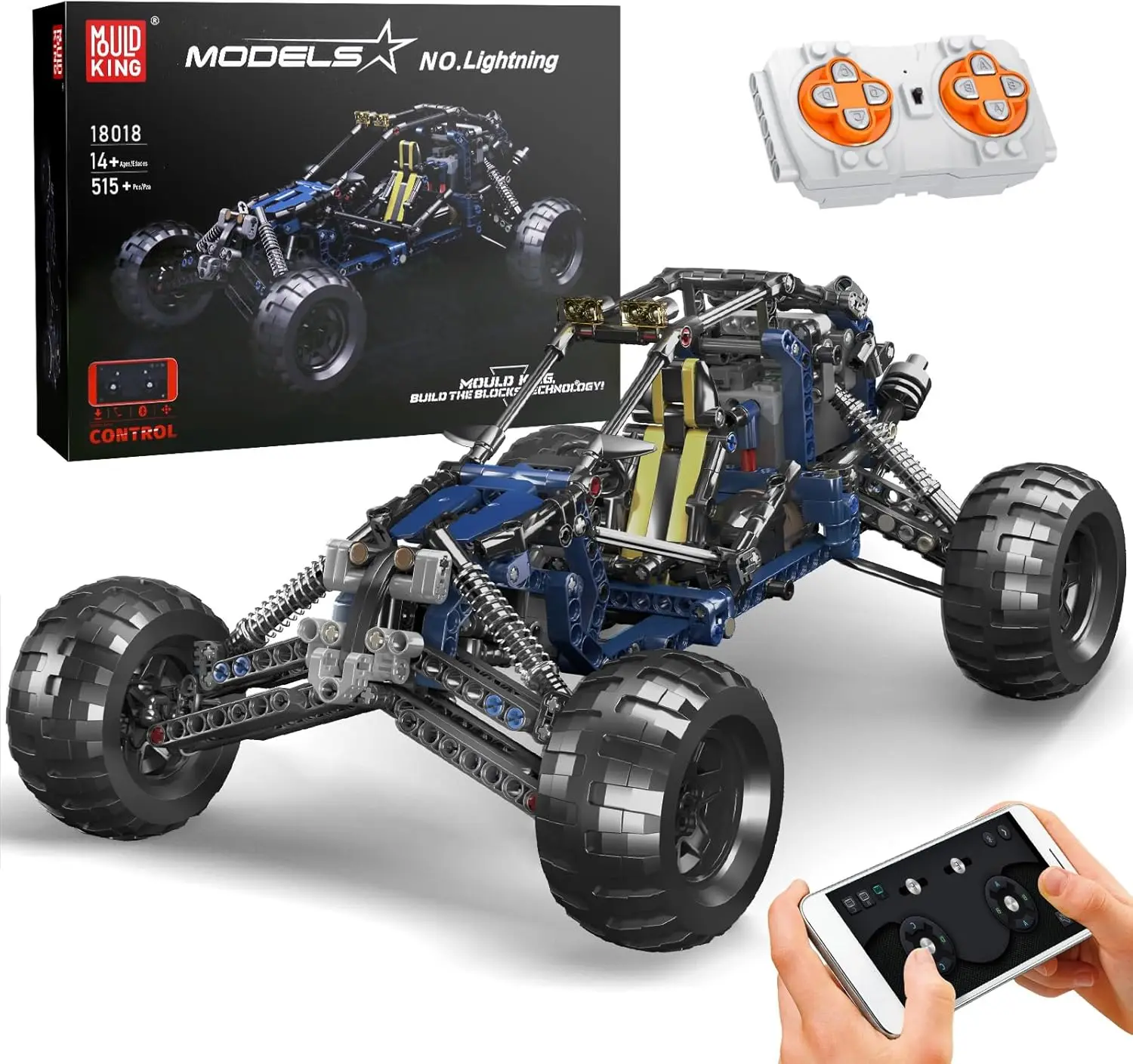 MOULD KING 18018 technische blaue Blitz Buggy fern gesteuerte Bausteine Spielzeug Set Geburtstags geschenk