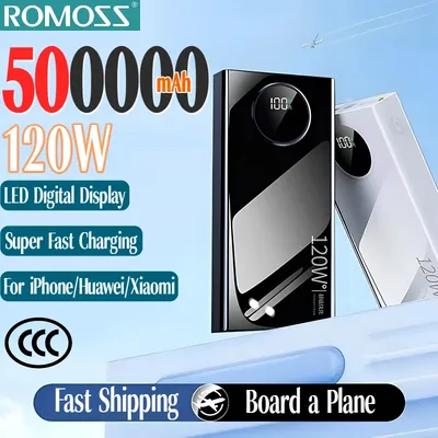 ROMOSS 120W 500000mAh Power Bank Hohe Kapazität Super Schnelle Lade Tragbare Externe Batterie Ladegerät Für iPhone Samsung Huawei
