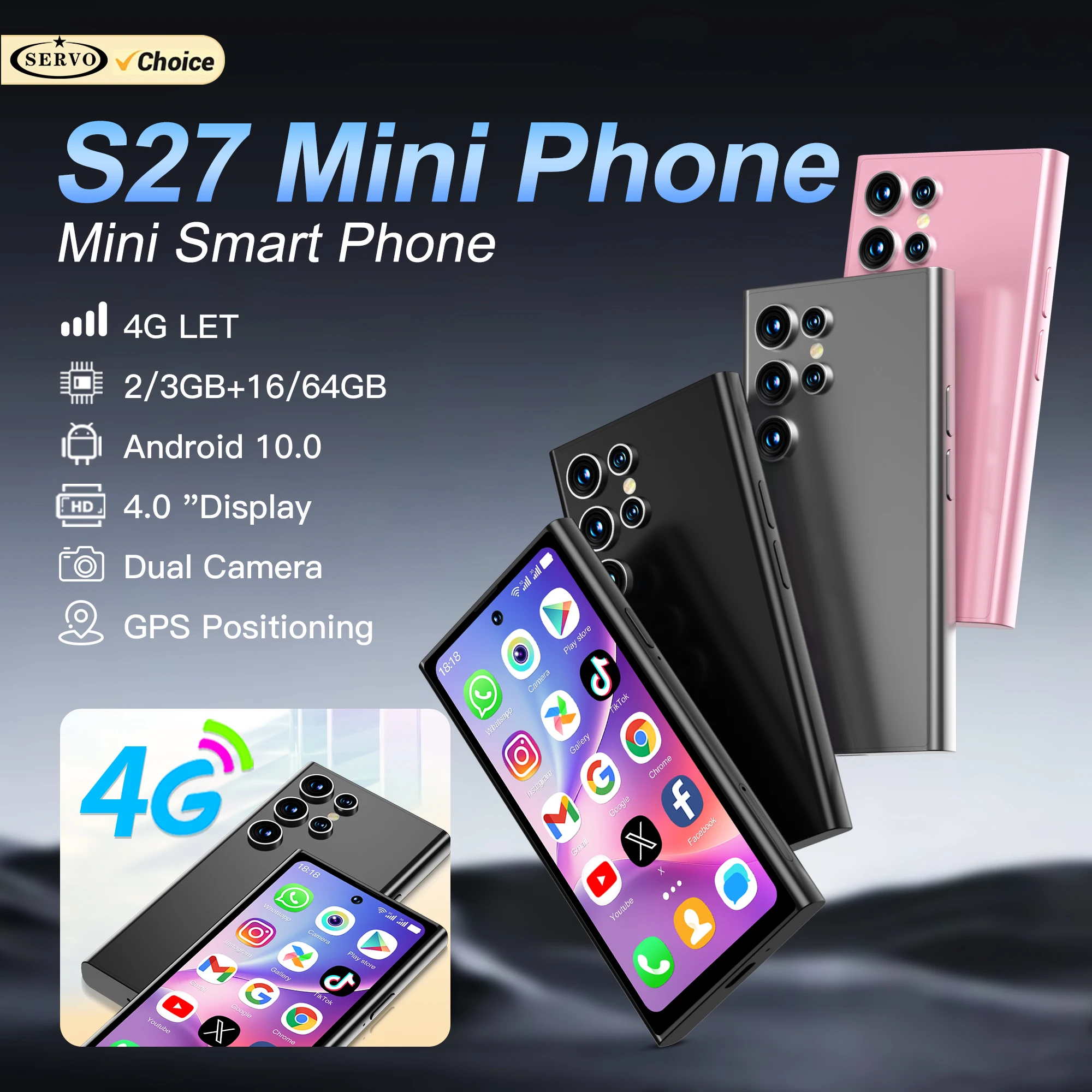 SERVO S27 MINI Small Smartphone 4G LTE Android 12.0 OS 3GB+64GB APP Store GPS 4.0