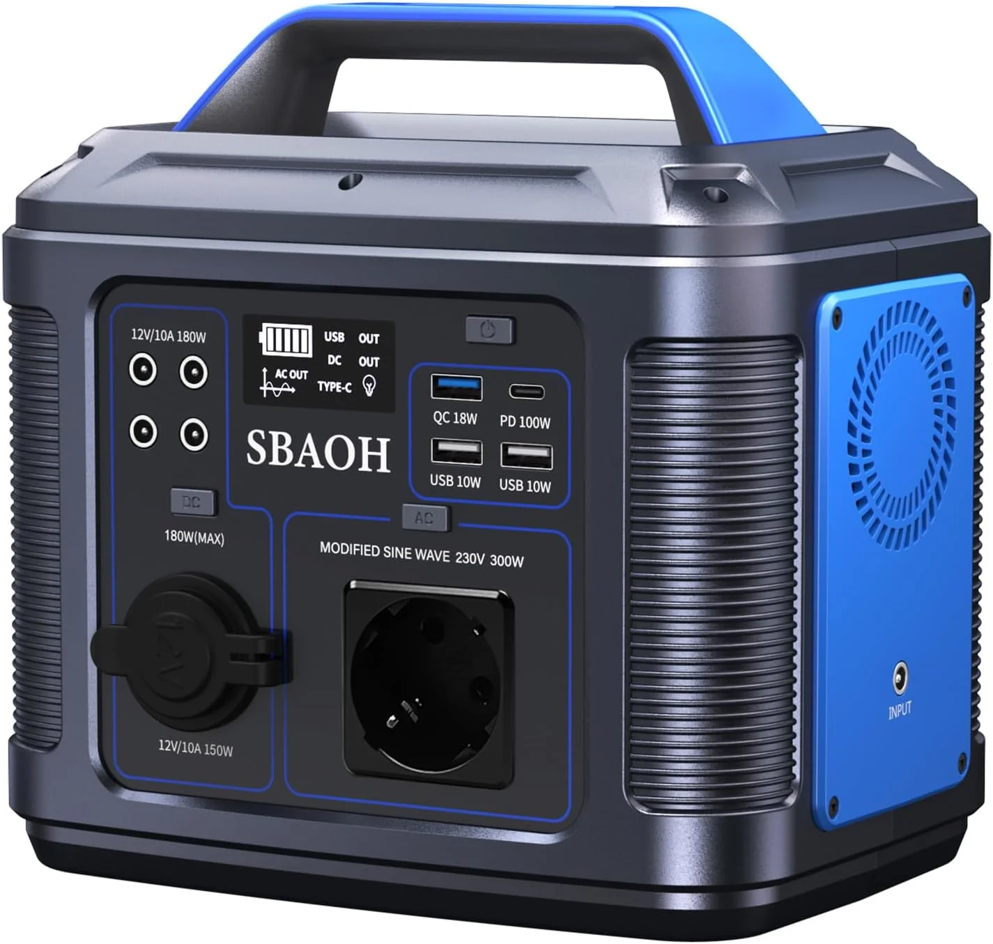 Tragbare Powerstation 300 W, SBAOH 296 Wh Generator Schnellladung 230 V AC-Steckdosen / DC-Anschlüsse und LED-Taschenlampe, Mobile Stromversorgung Image