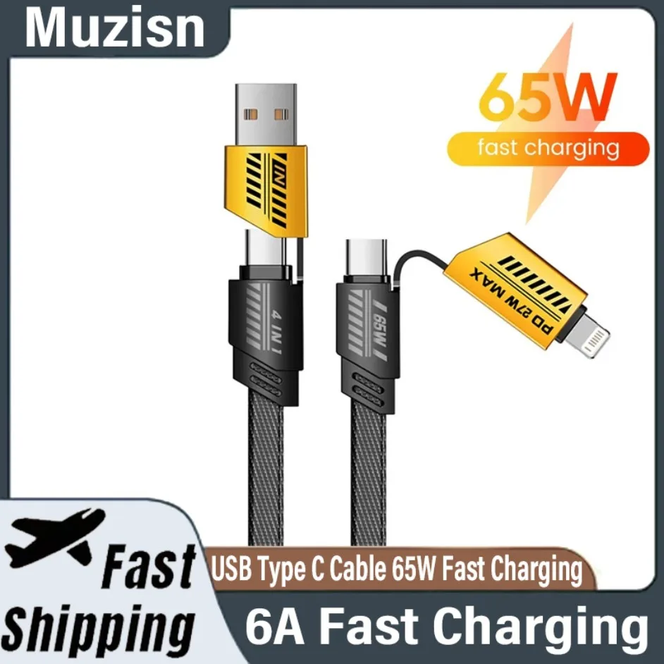 4-in-1 6A Schnelllade-USB-Typ-C-Kabel für Huawei Redmi Samsung iPhone 16-12 11 Reisewand Tragbares USBC-Datenkabel für Telefon Image