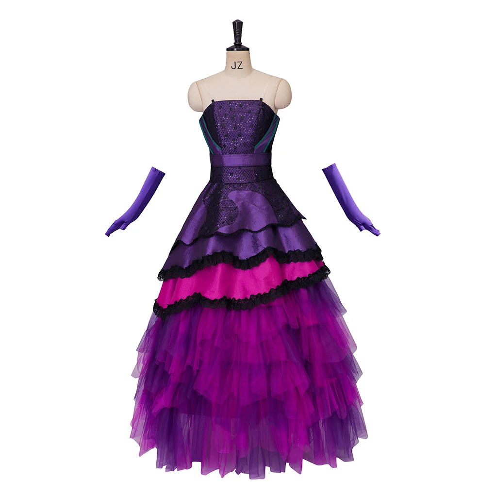 Mal Cosplay Filmkostüm Damen Gothic Lila Lolita Prinzessin Kleid mit Handschuhen Halloween Karneval Party Queen Fancy Ballkleid Image