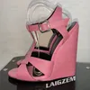 LAIGZEM Damen-Pumps, Peep-Toe, 15–17 cm, steile High Heels, Knöchelriemen, handgefertigte Damen-Kunstleder-Schuhe für Damen, Übergröße 39, 42, 47