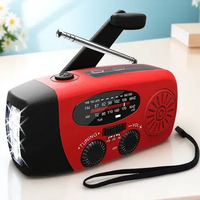 Portable Solar Powered Emergency Radio Hand Crank FM AM NOAA Weather Radio with LED Flashlight and Power Bank for Outdoor Use