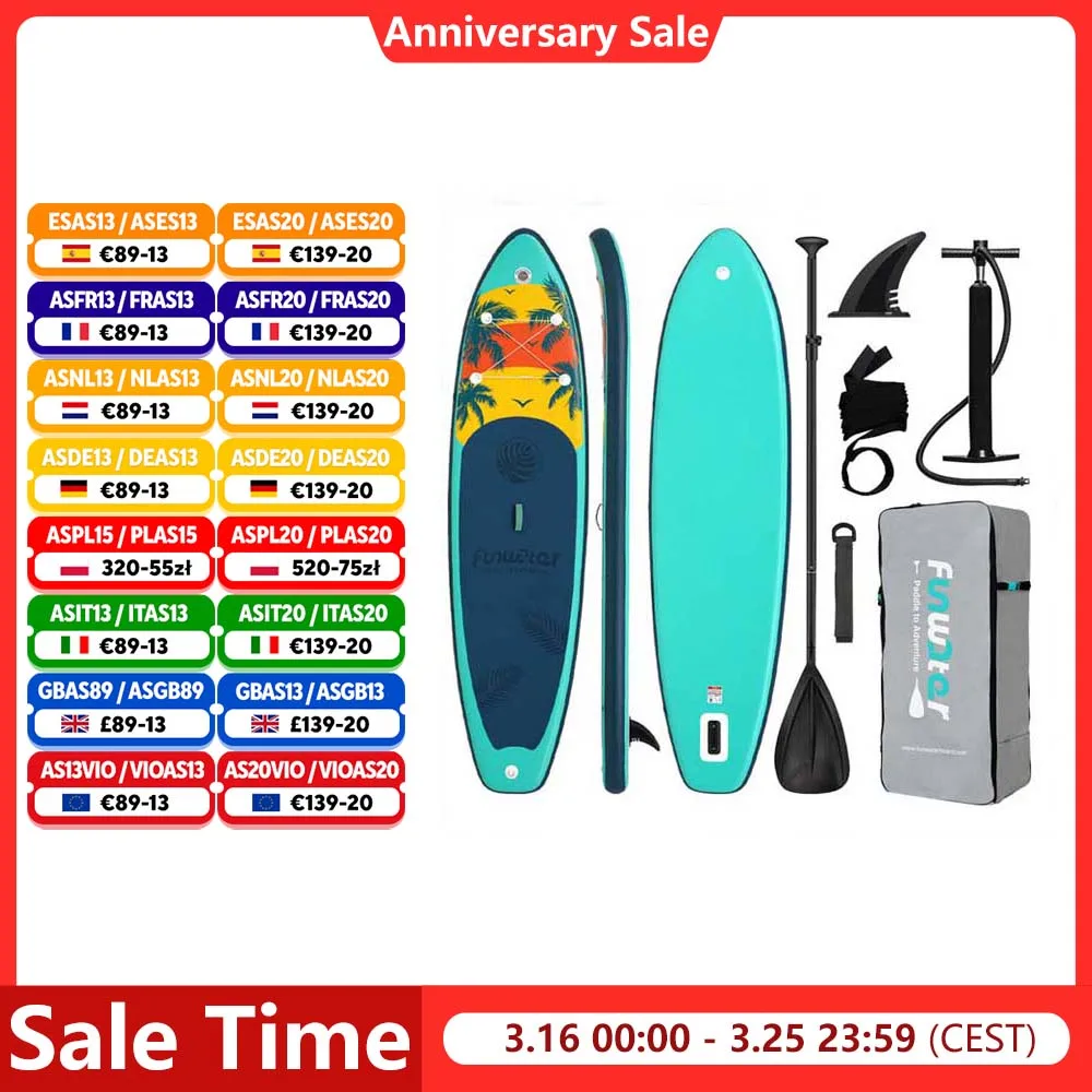 FunWater aufblasbares Stand-Up-Paddle-Board, Paddling-Board, Surfbrett, Surf-Sup-Board, 320–385 cm, rutschfestes Wassersport-Paddle-Board Image
