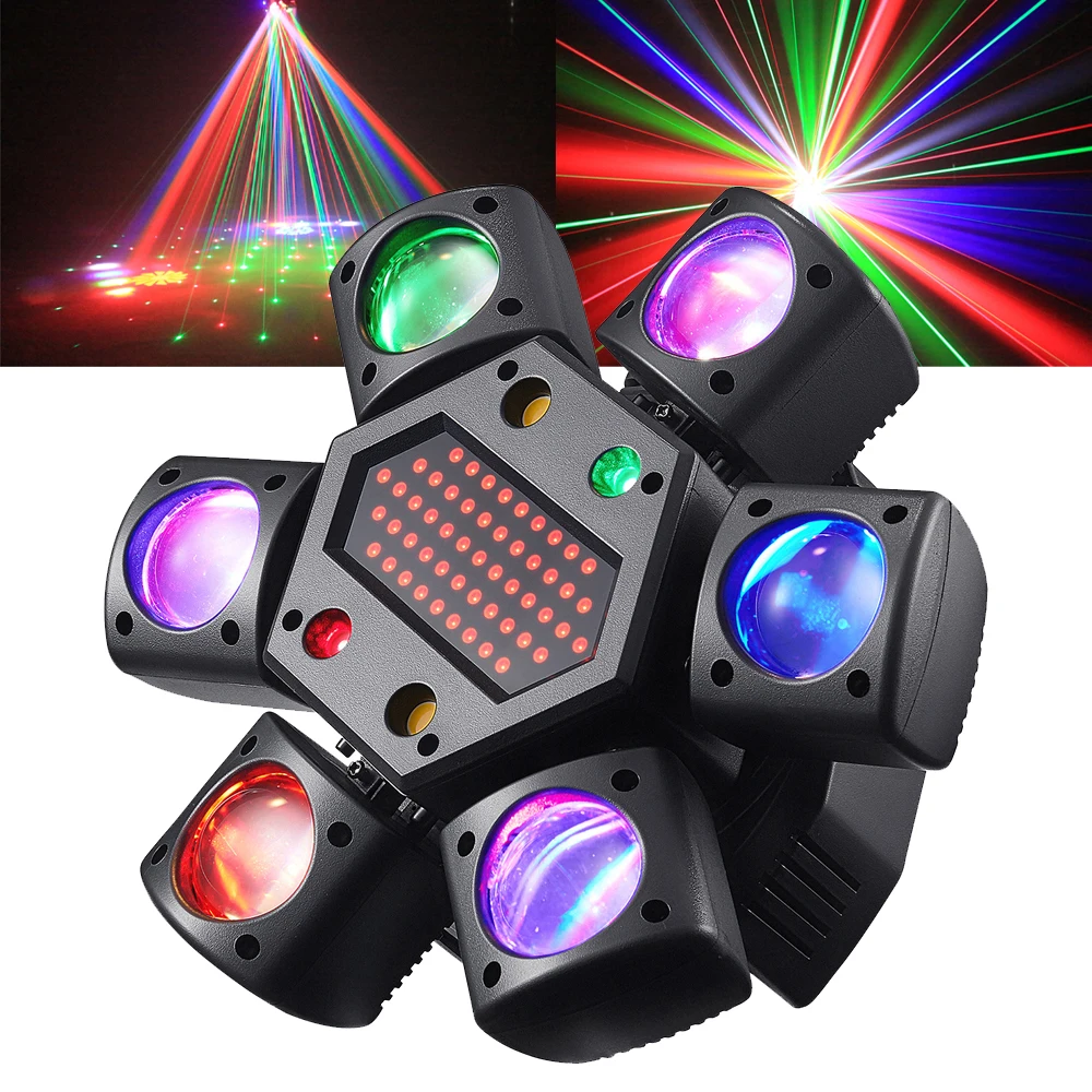 DJ Pattern Party Light LED Moving Head Light 80W Six Arms Beam Light Stage Strobe Light DMX Remote Control Lazer Light For Disco