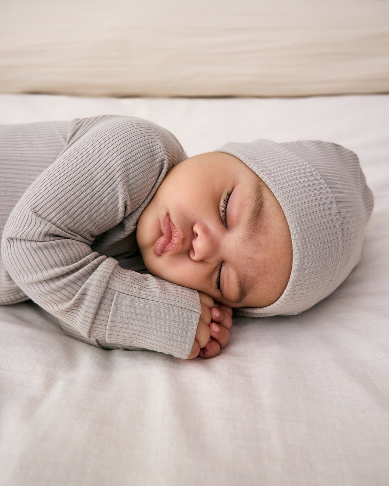 Dove Gray Ribbed Infant Beanie - 6-9 months