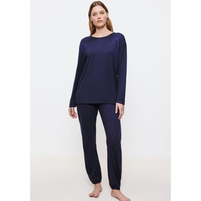 Schlafanzug TRIUMPH "Endless Comfort PK 01 LSL", Damen, Gr. 38, blau (blau, schwarz combination), Single Jersey, Obermaterial: 50% Baumwolle, 50% Modal, casual, Homewear-Sets, weich und gemütlich Image