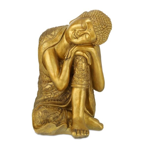 relaxdays Gartenfigur Buddha mit geneigtem Kopf 60 cm gold Image