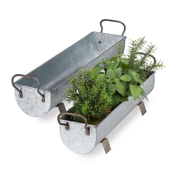 relaxdays 2er-Set Blumenkasten Dachrinne silber silber Image