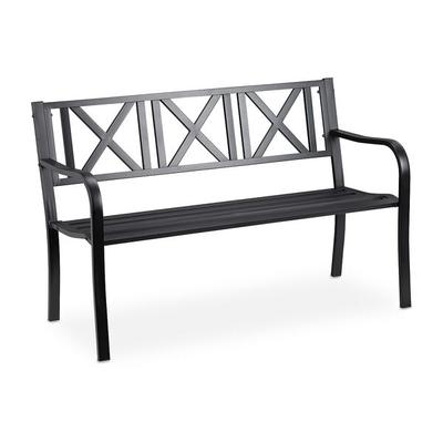 relaxdays Metall-Gartenbank für 2 Personen schwarz, 121 cm Image