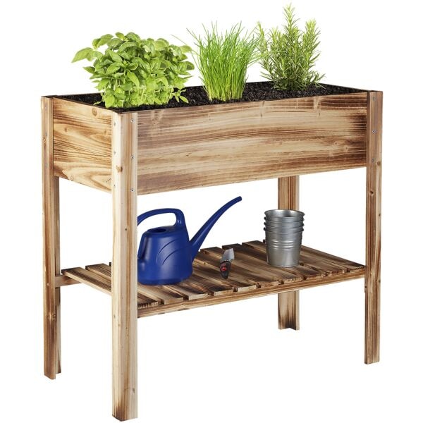 relaxdays Hochbeet Holz 80 x 88 x 43,5 cm gelb Image