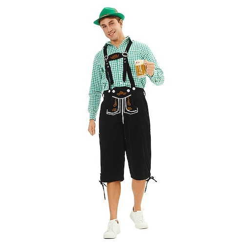 Karneval Oktoberfestbier Oktoberfest Outfits Maskerade Lederhosen Bayerisch Deutsch Traditioneller Stil Wiesn Herren Karneval Party Halloween Stoff im traditionellen Stil Oberteil Shorts Hut Image