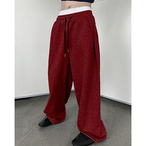 Herren Jogginghose Hose Gerade geschnittene Sweatpants Kordelzug Tasche Elastischer Bund Einfach Komfort Sport im Freien Täglich Mode Lässig Schwarz Weiß Mikroelastisch Image
