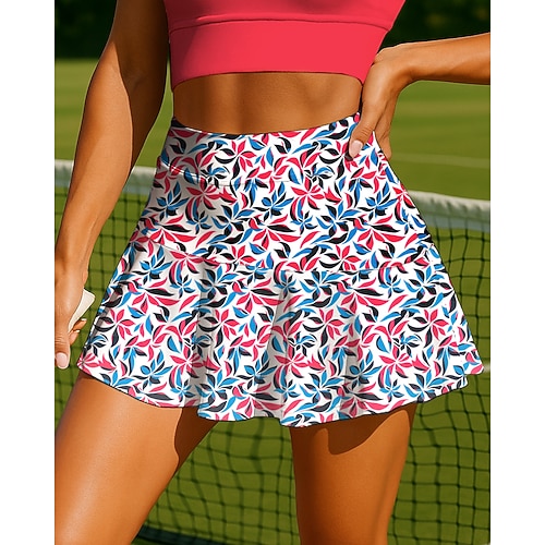 Damen Farbverlauf Lässiger Rock Tennisröcke Patchwork Tasche 2 in 1 UPF50 UV-beständig Mehrlagig Volleyball Tennis Badminton Shorts Rock Blau und Weiß Himmelblau Blau Orange Tennisbekleidung Image