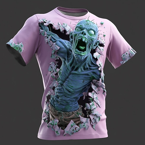 Herren Optische Täuschung Zombies 3D T Shirt Kurzarm T-Shirt 3D-Druck Rundhalsausschnitt Hemd Übertrieben Designer Horror Party Straße Ferien Hellblau Grün 1# Grün 2# Sommer Frühling Ganzjahres Image