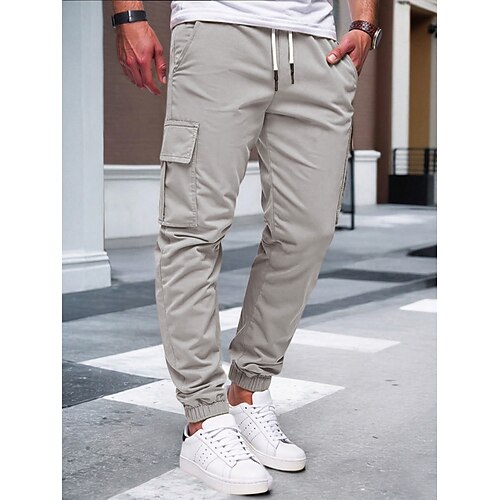 Herren Cargo-Hosen Cargo-Jogger Taktische Hose Hose Kordelzug Elastischer Bund Einfach Komfort Feuchtigkeitsableitend Volle Länge Outdoor Party Täglich Mode Streetwear Schwarz Gelb Image