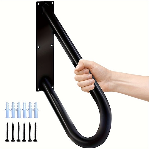 stabiler U-förmiger Handlauf für 1–3 Stufen – langlebige Lackierung, schwarzes Treppengeländer für drinnen und draußen, wandmontierte Stufenstütze, Sicherheitsbügel für Treppen, Badezimmer, Veranda, Image