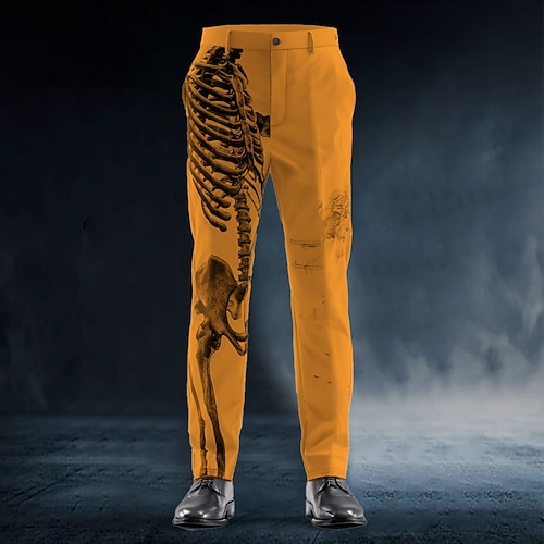 Herren Schädel Skelett Kostüme Hosen Anzughosen Mid Waist Dunkler Punk Gothic Stil Outdoor Urlaub Slim Fit Hosen mit Taschen Frühling Herbst 3D Druck Weiß Blau Orange Image