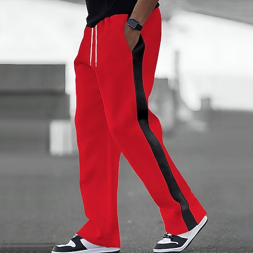 Herren Jogginghose Hose Gerade geschnittene Sweatpants Kordelzug Tasche Elastischer Bund Farbblock Komfort Täglich Sport im Freien Mode Lässig Schwarz Weiß Mikroelastisch Image