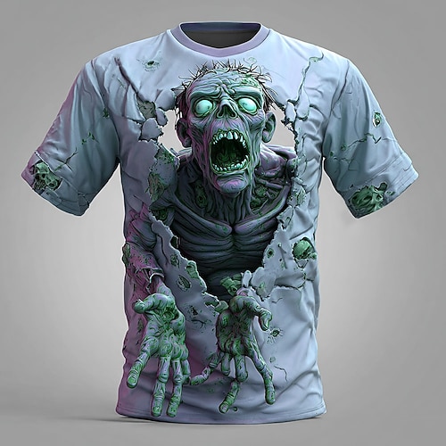 Herren Optische Täuschung Zombies 3D T Shirt Kurzarm T-Shirt 3D-Druck Rundhalsausschnitt Hemd Übertrieben Designer Horror Party Straße Ferien Blau Grün 1# Grün 2# Sommer Frühling Ganzjahres Bekleidung Image