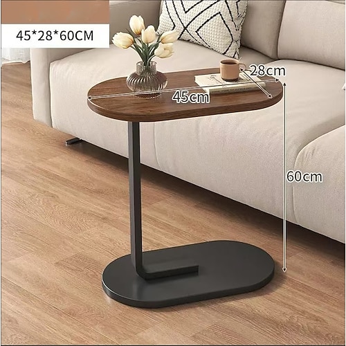 moderner C-förmiger Sofa-Beistelltisch Couchtisch - langlebiges Holz Eisenkonstruktion, 4 Farben (Walnuss/Eiche/Schwarz/Weiß) – stabiler Rahmen für Wohnzimmer, Schlafzimmer, Wohnmobil Balkondekor Image