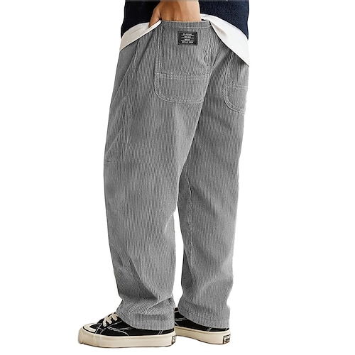 Herren Jogginghose Cordhose Hose Baggy-Hosen Elastischer Bund Gerader Schnitt Einfach Feuchtigkeitsableitend Atmungsaktiv Volle Länge Outdoor Lässig Täglich Mode Streetwear Schwarz Weiß Unelastisch Image