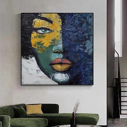 handgemachtes Ölgemälde Acryl Leinwand Wandkunst Dekoration Pop Art Frauen Gesicht Messerzeichnung für Wohndekor gerolltes rahmenloses ungedehntes Gemälde Image