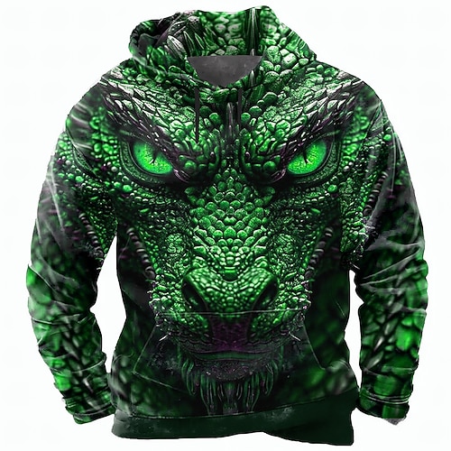 Herren Drache 3D Kapuzensweatshirt Pullover Cool Party Langarm Rundhalsausschnitt Club Streetwear Blau Purpur Grün Kordelzug Herbst Winter Designer S M L XL XXL XXXL Image