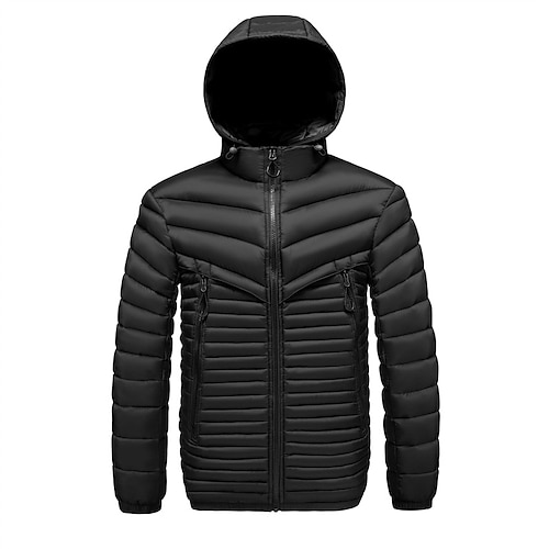 Herren Wintermantel Daunenjacke Gefütterte Jacke Tasche Polyester Urlaub Alltagskleidung Date Regulär Mode Lässig Bequem Thermowarm Winter Farbblock Dunkelgrau Schwarz Königliches Blau Khaki Image