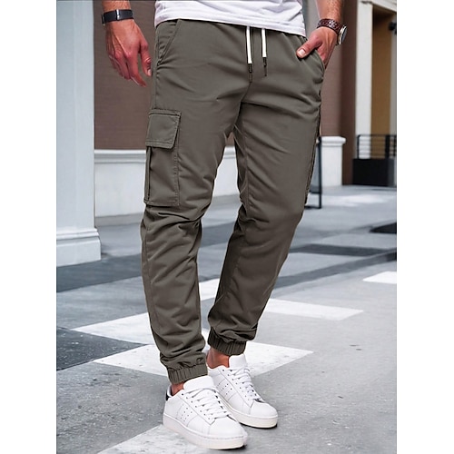 Herren Cargo-Hosen Cargo-Jogger Taktische Hose Hose Kordelzug Elastischer Bund Einfach Komfort Feuchtigkeitsableitend Volle Länge Outdoor Party Täglich Mode Streetwear Schwarz Gelb Image