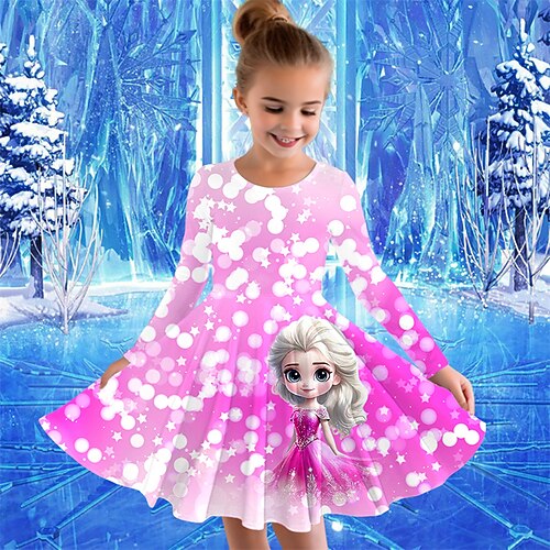 Mädchen' 3D Cartoon Kleid Langarm Sommer Frühling Urlaub Täglich Ferien Prinzessin Schön Süß Kinder 4-12 Jahre Freizeitkleid A Linie Kleid Knielang Normale Passform Image