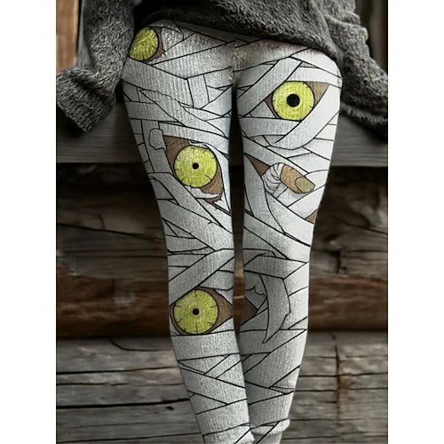 Damen Leggings Urlaub Vintage Mode Vollständig Länge Hohe Taille Grafik Schädel Monster Druck Weich Atmungsaktiv Dehnbar Outdoor Urlaub Street Dunkelgrau Hellbraun Orange Hellgrau Sommer Frühling Image