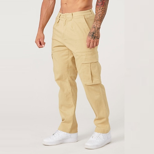 Herren Cargo-Hosen Taktische Hose Hose Tasche Elastischer Bund Gerader Schnitt Einfach Feuchtigkeitsableitend Atmungsaktiv Volle Länge Outdoor Party Geschäft Mode Streetwear Schwarz Grün Unelastisch Image