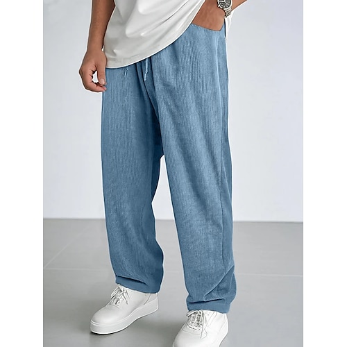 Herren Jogginghose Hose Cordhose Freizeithose Kordelzug Elastischer Bund Gerader Schnitt Einfarbig Einfach Feuchtigkeitsableitend Atmungsaktiv Volle Länge Lässig Täglich Ausgehen Urlaub Mode Lässiger Image