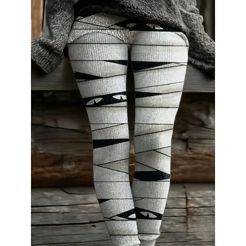 Damen Leggings Urlaub Vintage Mode Vollständig Länge Hohe Taille Grafik Schädel Monster Druck Weich Atmungsaktiv Dehnbar Outdoor Urlaub Street Dunkelgrau Hellbraun Orange Hellgrau Sommer Frühling Image